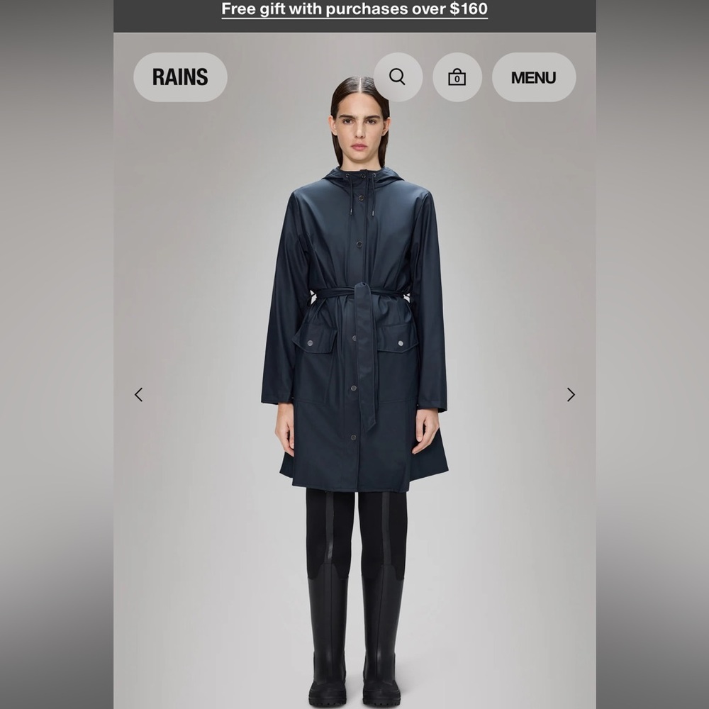 Rains Women's Navy Curve Long Jacket | Size M/L